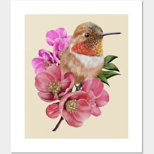 Humming bird with Sakura flowers Posters and Art